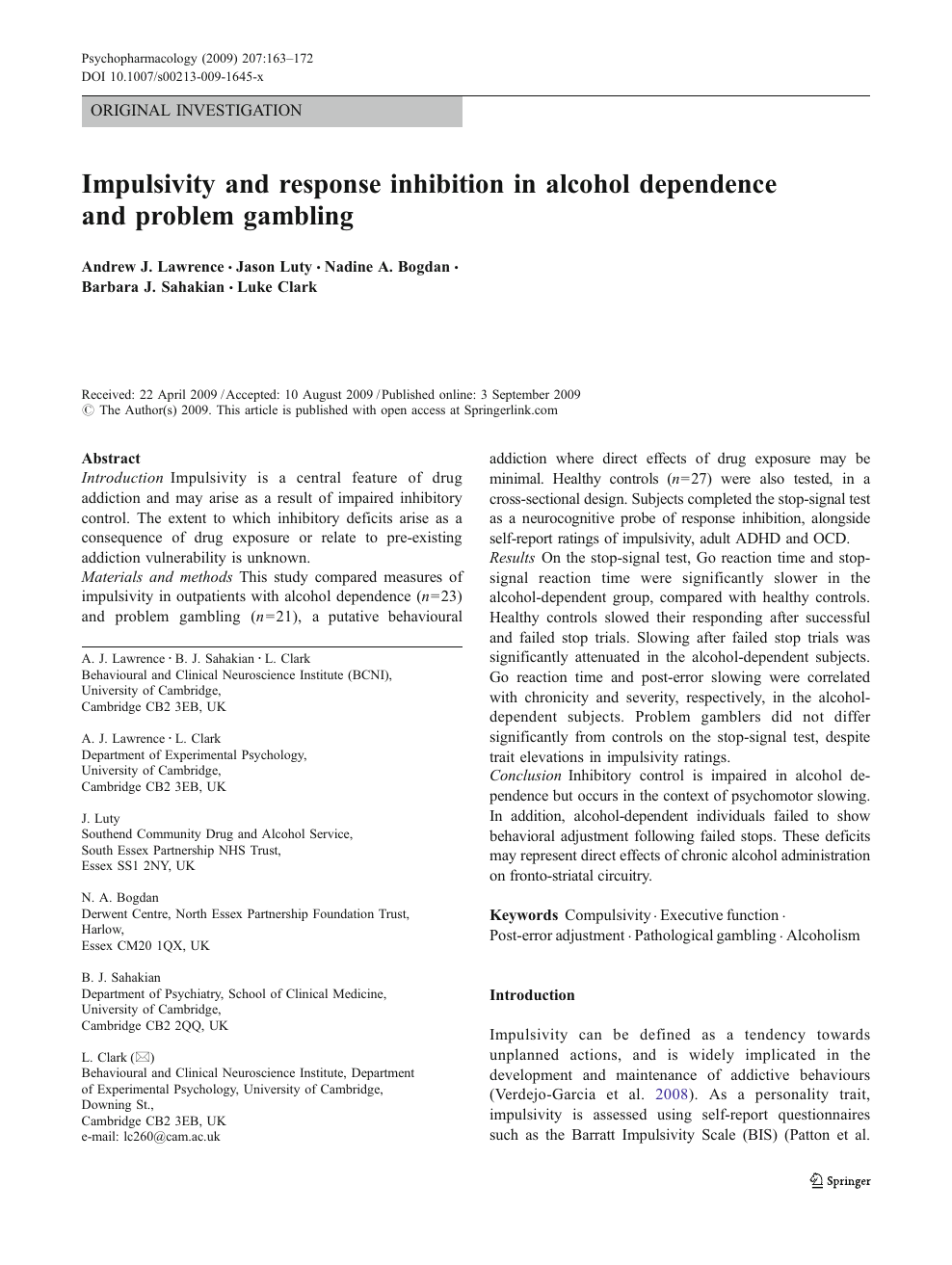 Impulsivity And Response Inhibition In Alcohol Dependence And Problem Gambling Topic Of Research Paper In Clinical Medicine Download Scholarly Article Pdf And Read For Free On Cyberleninka Open Science Hub