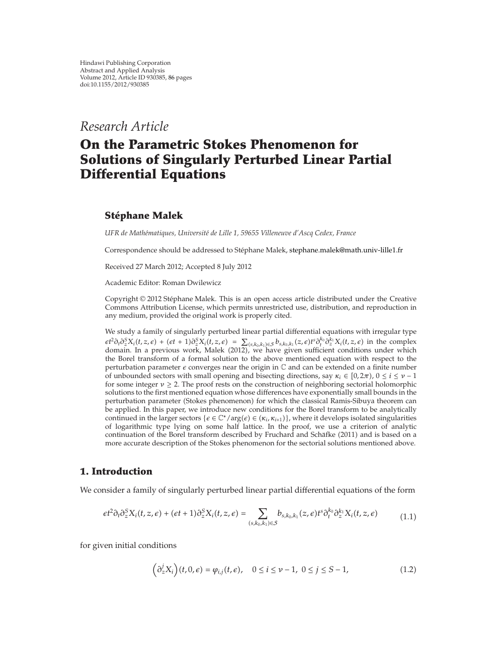 On The Parametric Stokes Phenomenon For Solutions Of Singularly Perturbed Linear Partial Differential Equations Topic Of Research Paper In Mathematics Download Scholarly Article Pdf And Read For Free On Cyberleninka Open
