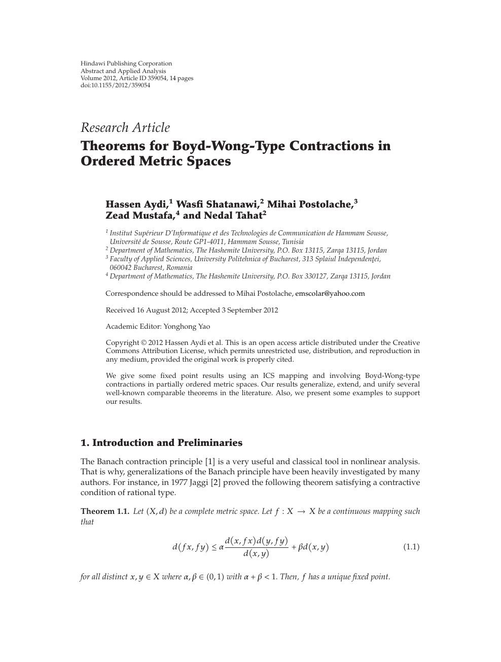 Theorems For Boyd Wong Type Contractions In Ordered Metric Spaces Topic Of Research Paper In Mathematics Download Scholarly Article Pdf And Read For Free On Cyberleninka Open Science Hub