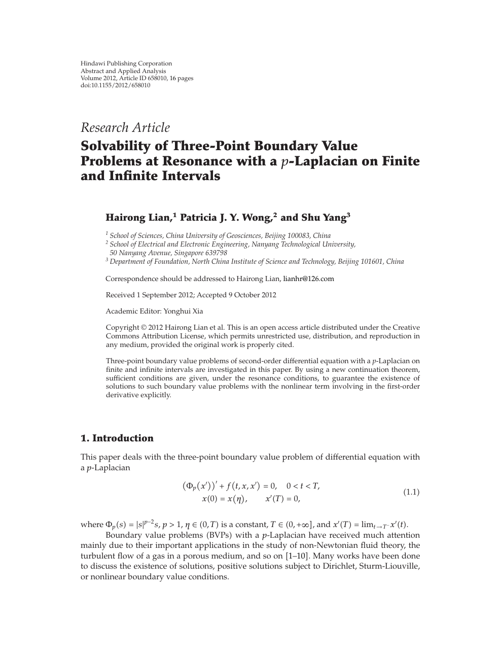 Solvability Of Three Point Boundary Value Problems At Resonance With A P Laplacian On Finite And Infinite Intervals Topic Of Research Paper In Mathematics Download Scholarly Article Pdf And Read For Free