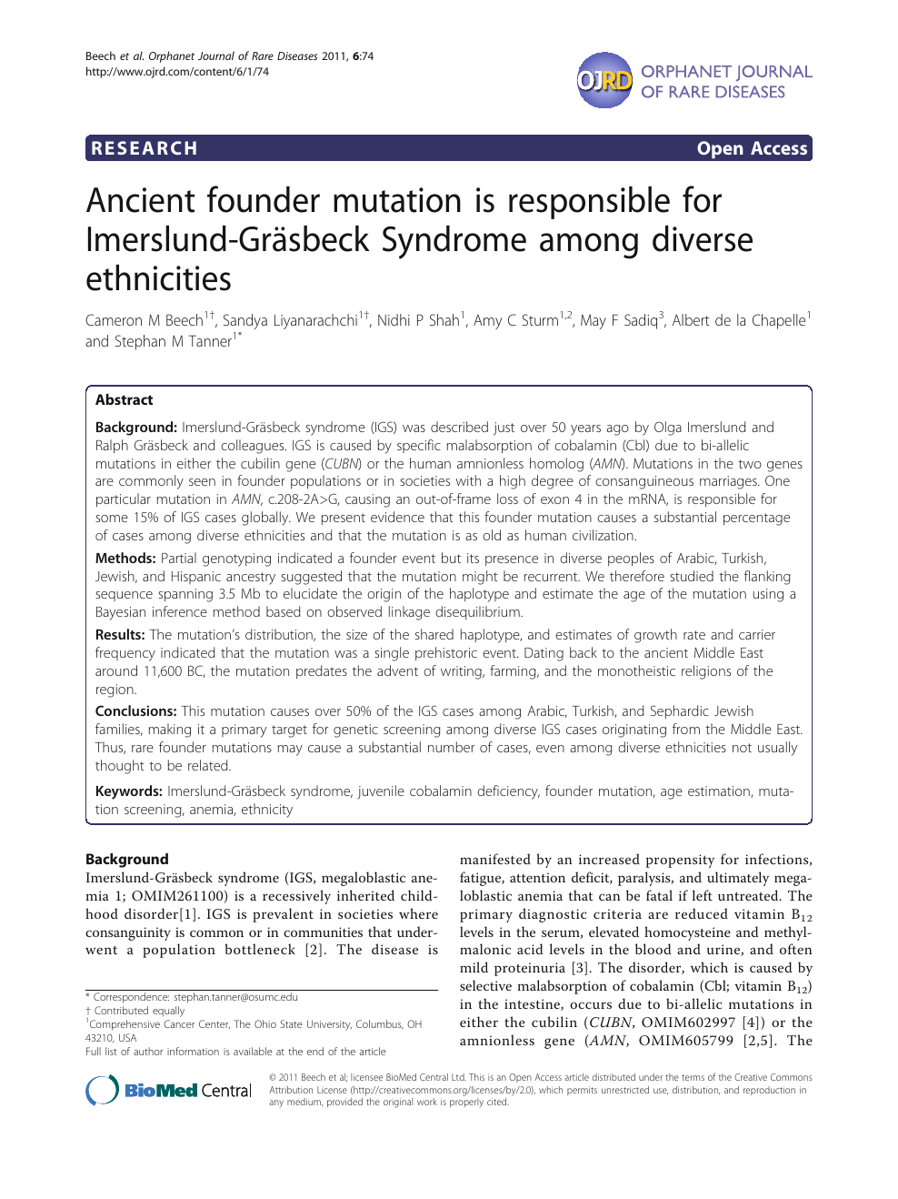 Ancient Founder Mutation Is Responsible For Imerslund Grasbeck Syndrome Among Diverse Ethnicities Topic Of Research Paper In Biological Sciences Download Scholarly Article Pdf And Read For Free On Cyberleninka Open Science Hub