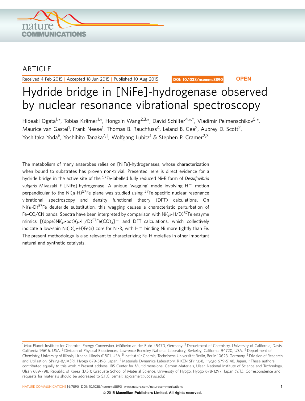 Hydride Bridge In Nife Hydrogenase Observed By Nuclear Resonance Vibrational Spectroscopy Topic Of Research Paper In Chemical Sciences Download Scholarly Article Pdf And Read For Free On Cyberleninka Open Science Hub