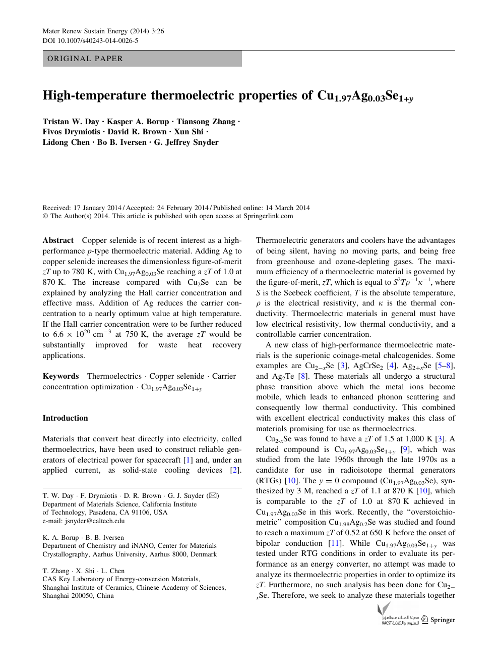 High Temperature Thermoelectric Properties Of Cu1 97ag0 03se1 Y Topic Of Research Paper In Materials Engineering Download Scholarly Article Pdf And Read For Free On Cyberleninka Open Science Hub