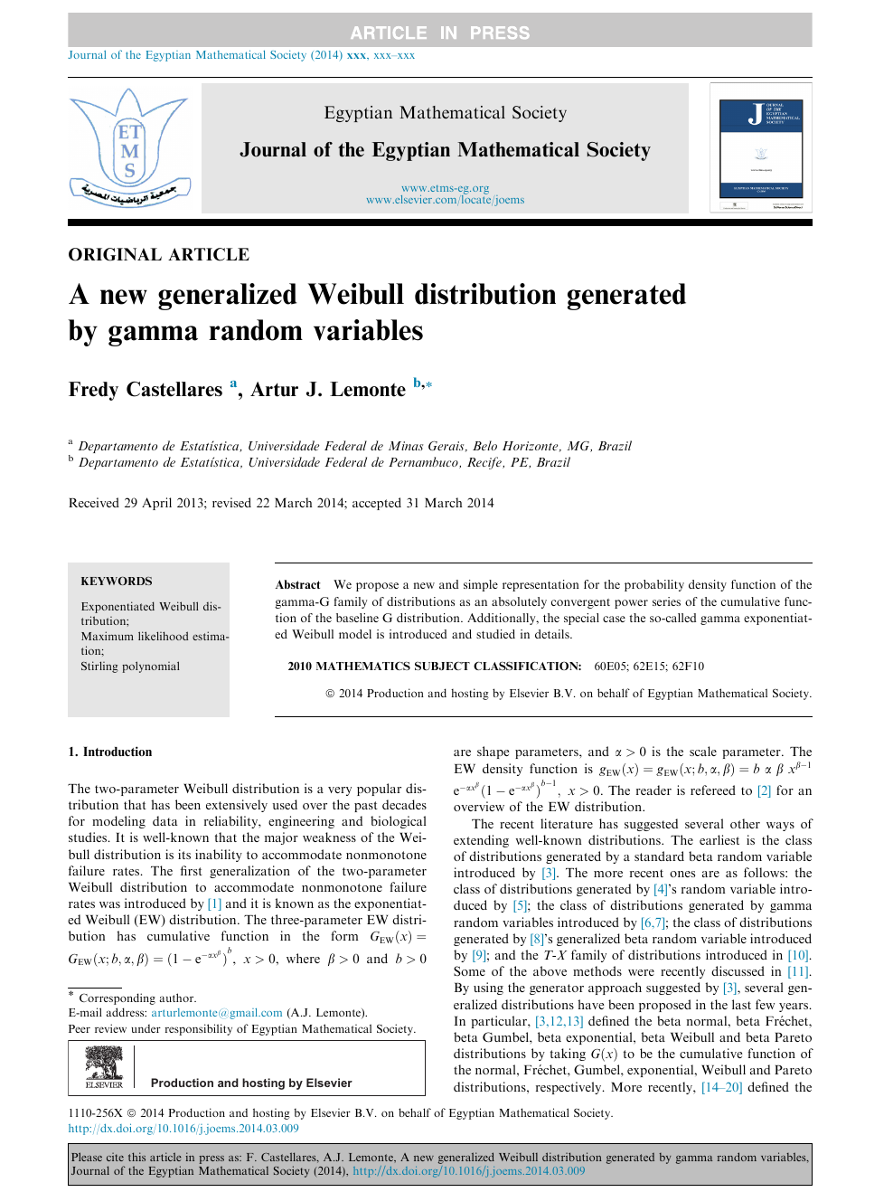 A New Generalized Weibull Distribution Generated By Gamma Random Variables Topic Of Research Paper In Mathematics Download Scholarly Article Pdf And Read For Free On Cyberleninka Open Science Hub