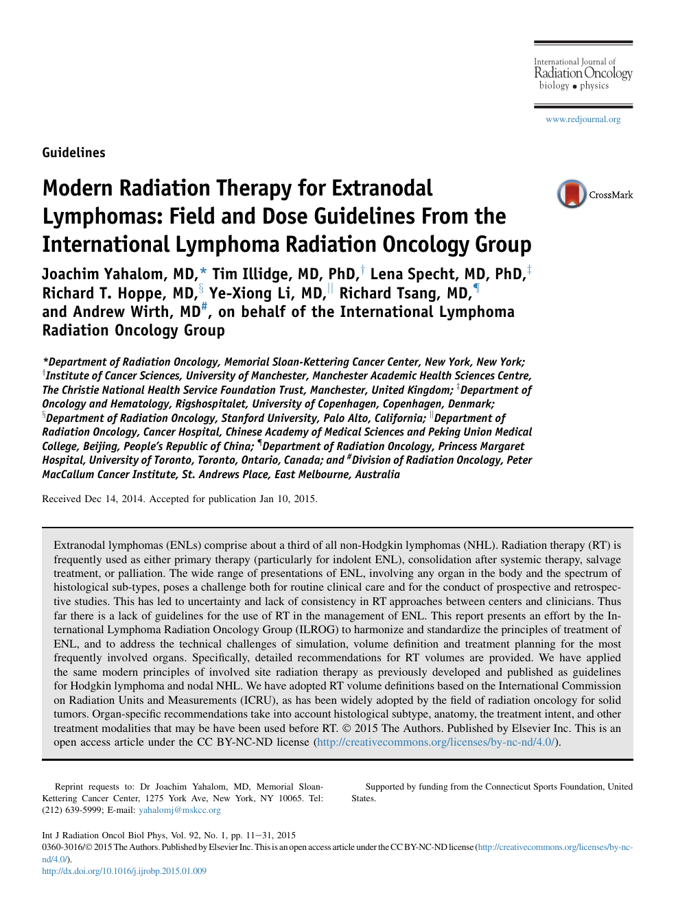 Radiation for Extranodal Lymphomas: Field and Dose Guidelines From the International Lymphoma Radiation Oncology Group – topic of research paper in medicine. Download scholarly article PDF and read for
