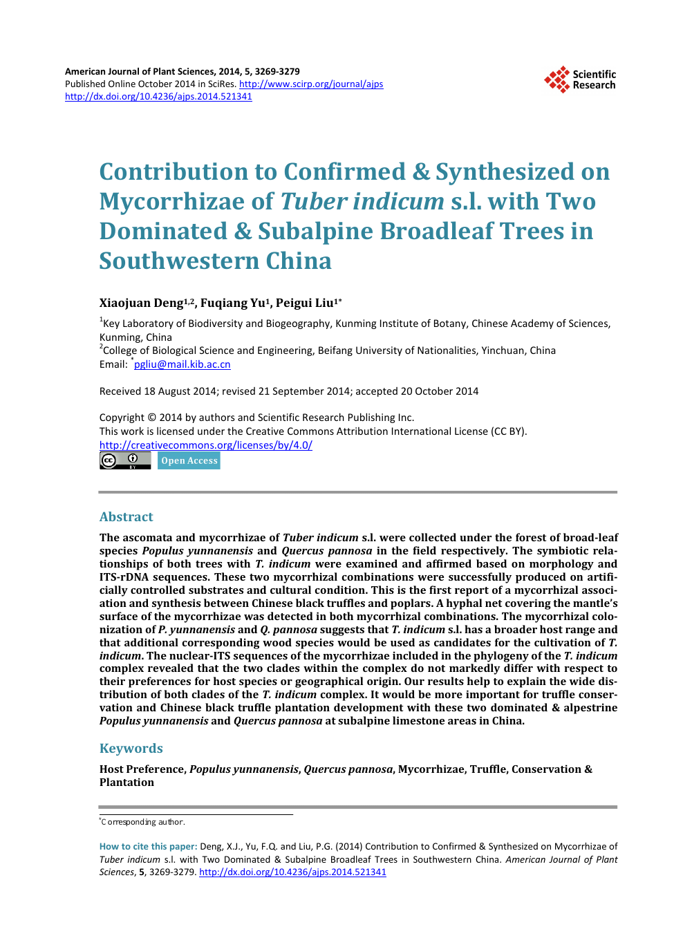 Contribution To Confirmed Amp Synthesized On Mycorrhizae Of Lt I Gt Tuber Indicum Lt I Gt S L With Two Dominated Amp Subalpine Broadleaf Trees In Southwestern China Topic Of Research Paper In Biological Sciences Download Scholarly Article