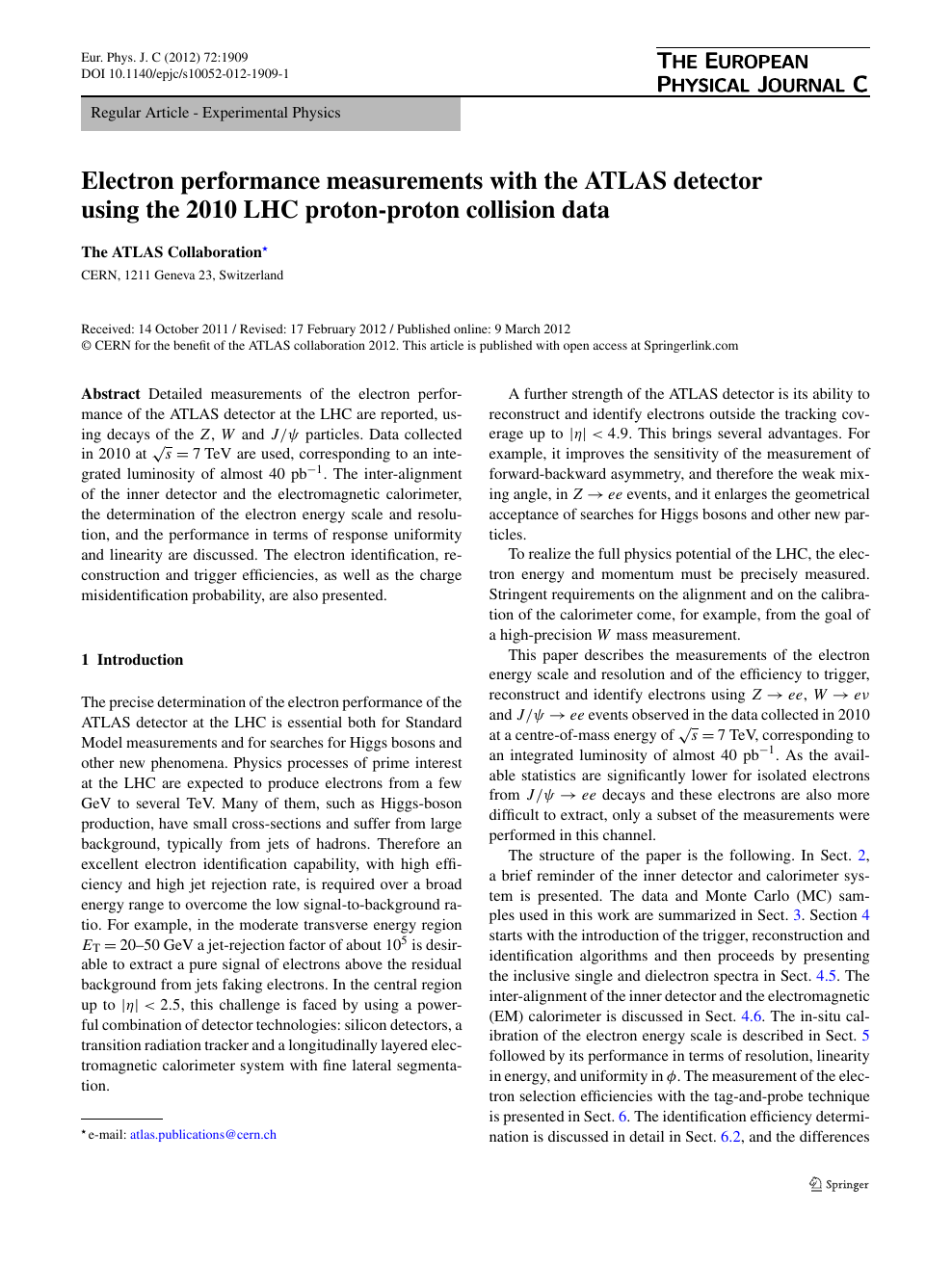 Electron Performance Measurements With The Atlas Detector Using The 10 Lhc Proton Proton Collision Data Topic Of Research Paper In Physical Sciences Download Scholarly Article Pdf And Read For Free On Cyberleninka