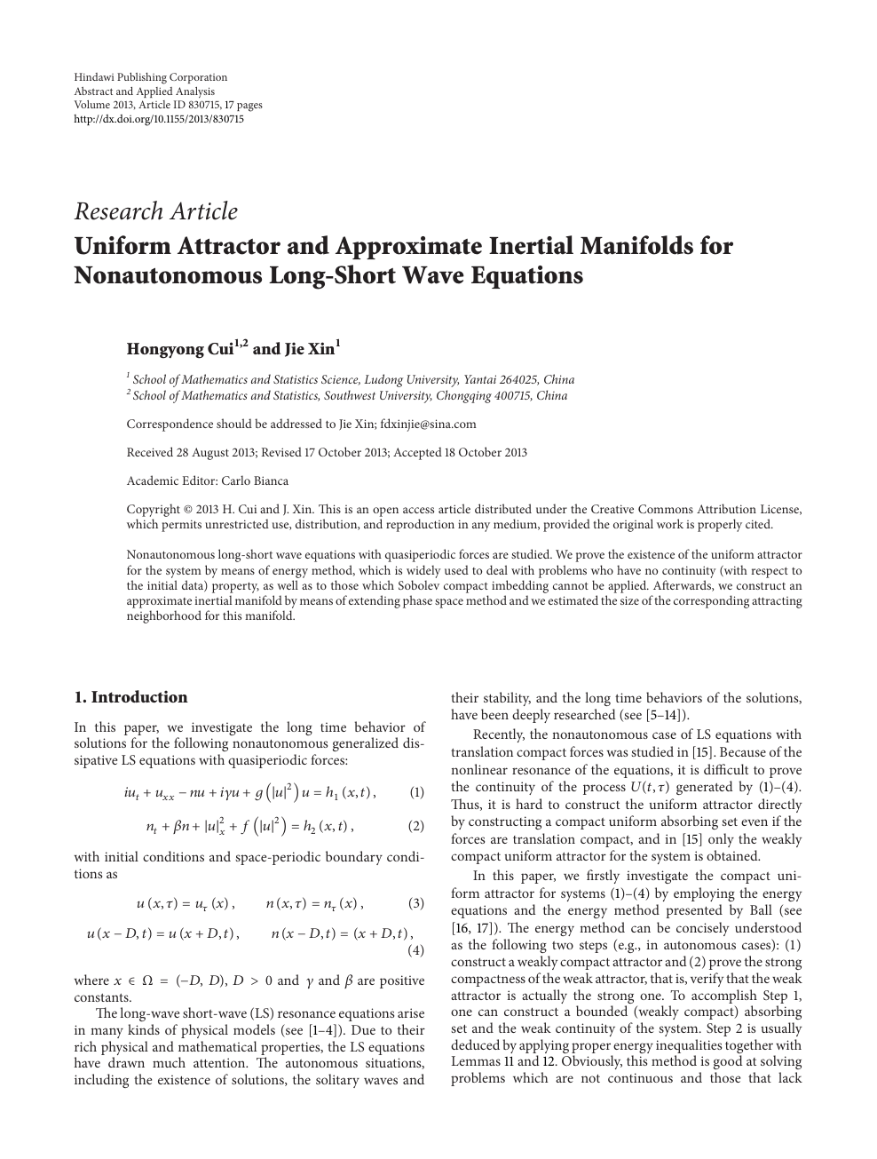 Uniform Attractor And Approximate Inertial Manifolds For Nonautonomous Long Short Wave Equations Topic Of Research Paper In Mathematics Download Scholarly Article Pdf And Read For Free On Cyberleninka Open Science Hub