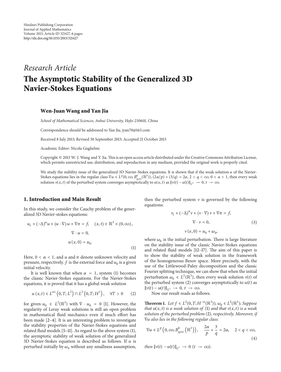 The Asymptotic Stability Of The Generalized 3d Navier Stokes Equations Topic Of Research Paper In Mathematics Download Scholarly Article Pdf And Read For Free On Cyberleninka Open Science Hub
