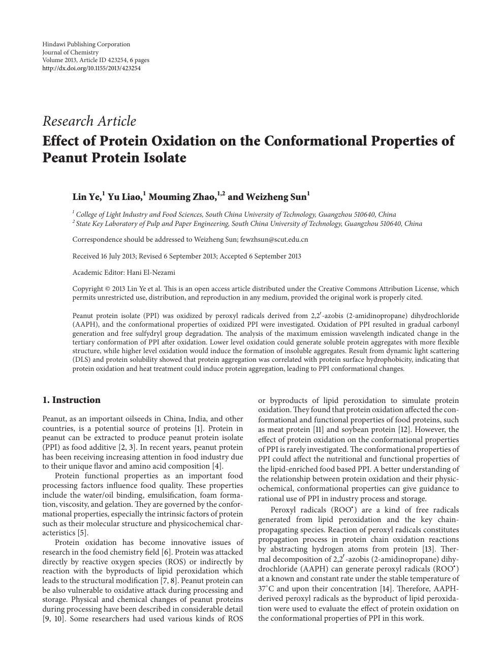 Effect Of Protein Oxidation On The Conformational Properties Of Peanut Protein Isolate Topic Of Research Paper In Chemical Sciences Download Scholarly Article Pdf And Read For Free On Cyberleninka Open Science