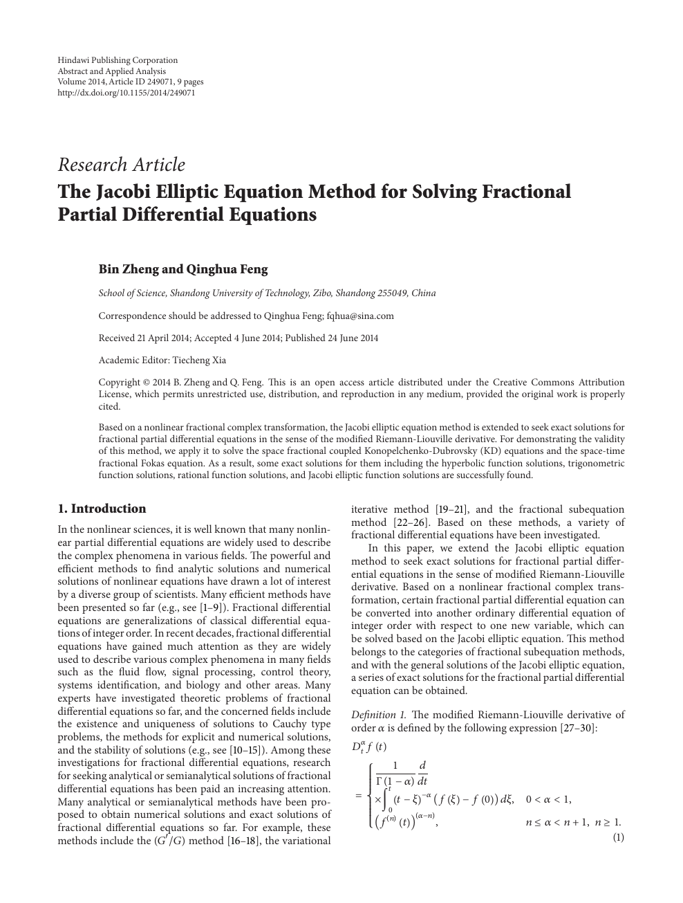 The Jacobi Elliptic Equation Method For Solving Fractional Partial Differential Equations Topic Of Research Paper In Mathematics Download Scholarly Article Pdf And Read For Free On Cyberleninka Open Science Hub