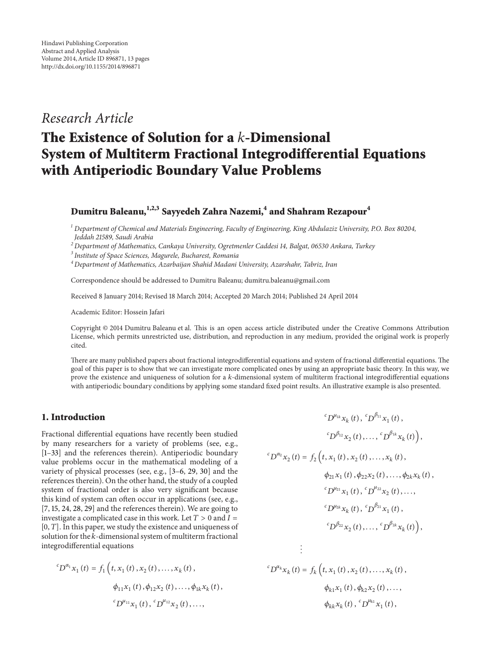 The Existence Of Solution For A K Dimensional System Of Multiterm Fractional Integrodifferential Equations With Antiperiodic Boundary Value Problems Topic Of Research Paper In Mathematics Download Scholarly Article Pdf And Read