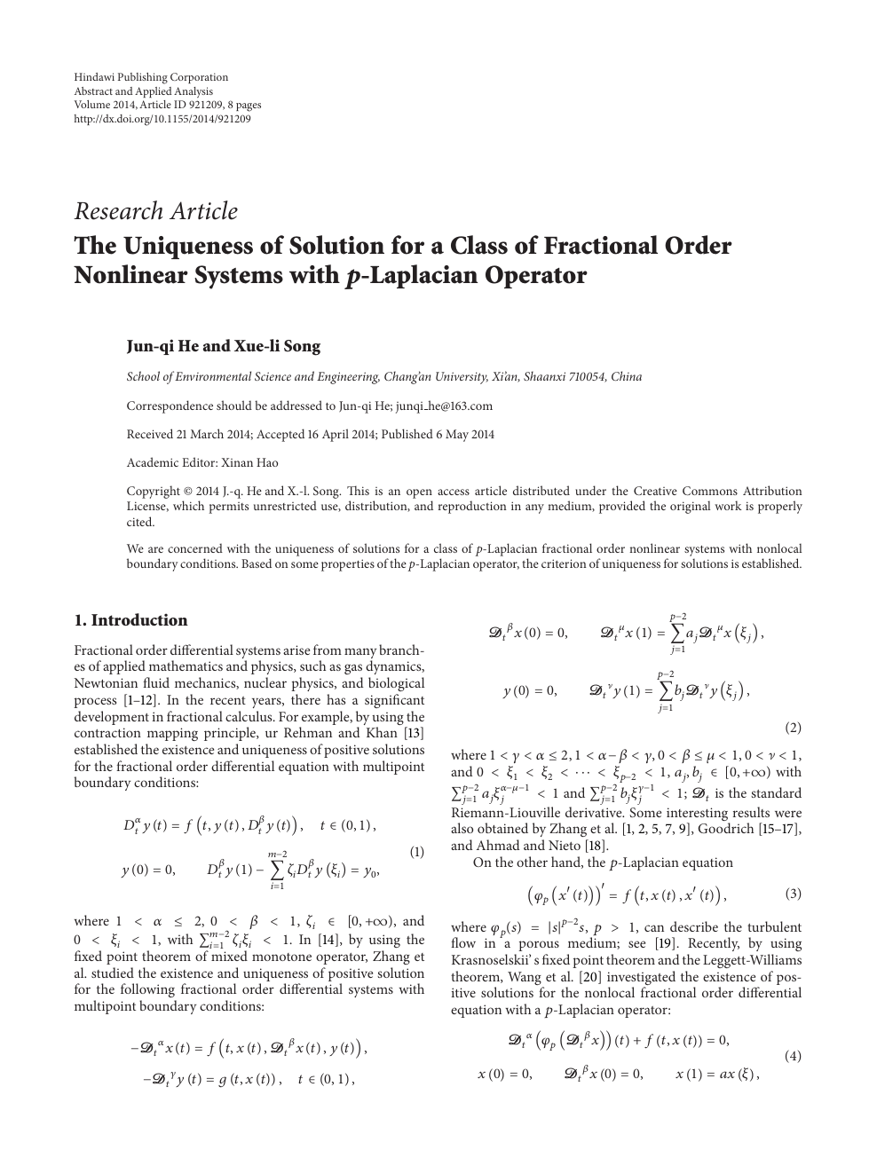 The Uniqueness Of Solution For A Class Of Fractional Order Nonlinear Systems With P Laplacian Operator Topic Of Research Paper In Mathematics Download Scholarly Article Pdf And Read For Free On Cyberleninka