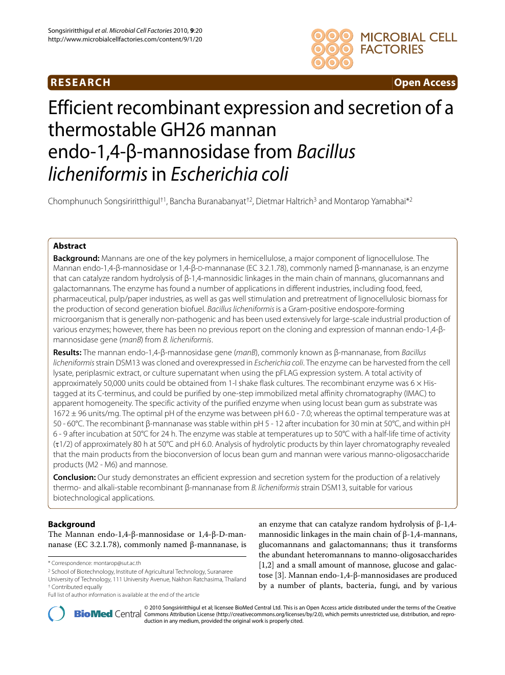 Efficient Recombinant Expression And Secretion Of A Thermostable Gh26 Mannan Endo 1 4 B Mannosidase From Bacillus Licheniformis In Escherichia Coli Topic Of Research Paper In Biological Sciences Download Scholarly Article Pdf And Read For