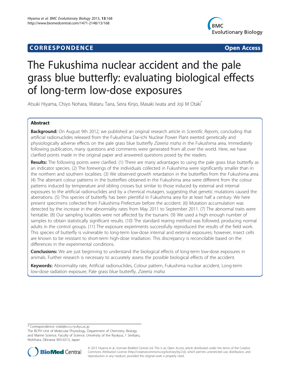 The Fukushima Nuclear Accident And The Pale Grass Blue Butterfly Evaluating Biological Effects Of Long Term Low Dose Exposures Topic Of Research Paper In Biological Sciences Download Scholarly Article Pdf And Read For