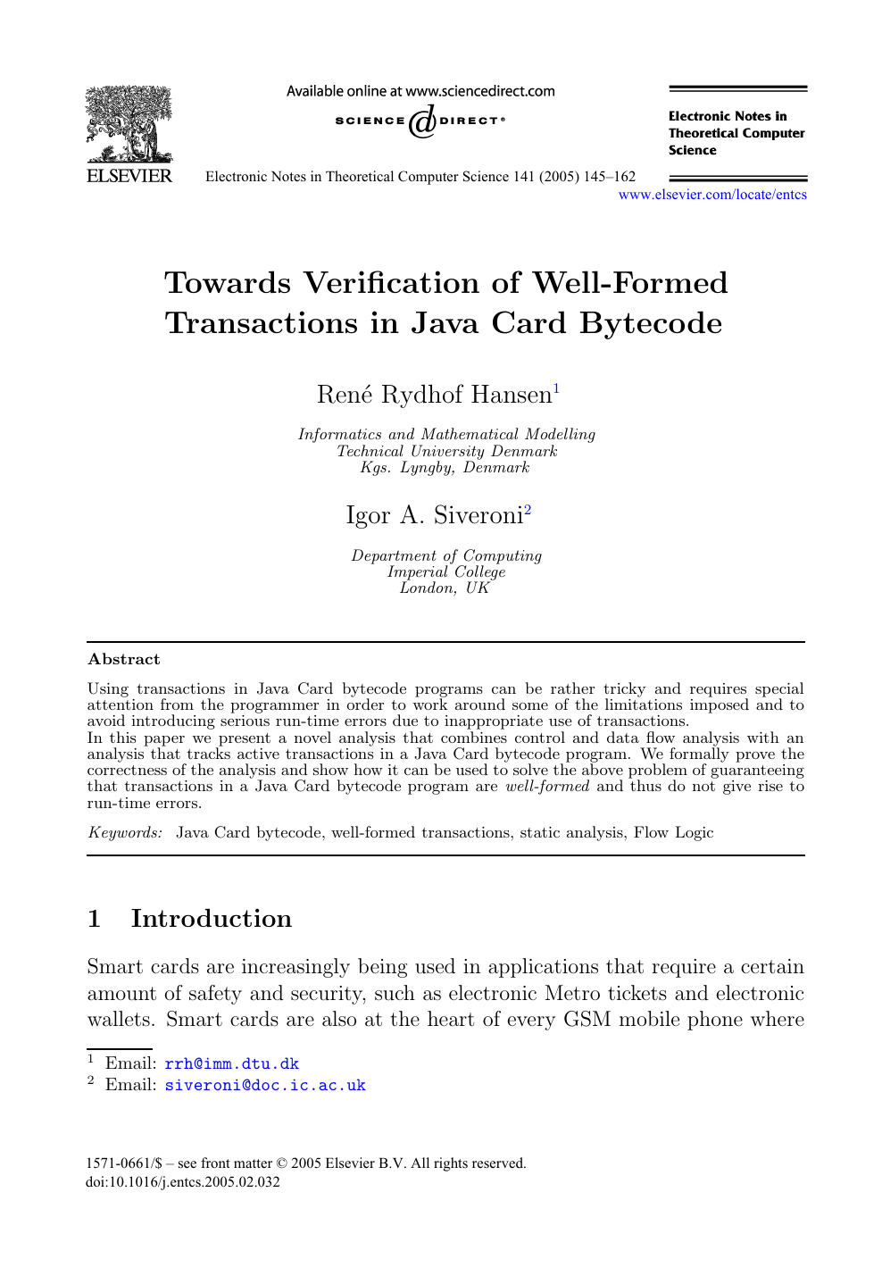 Towards Verification Of Well Formed Transactions In Java Card Bytecode Topic Of Research Paper In Computer And Information Sciences Download Scholarly Article Pdf And Read For Free On Cyberleninka Open Science Hub