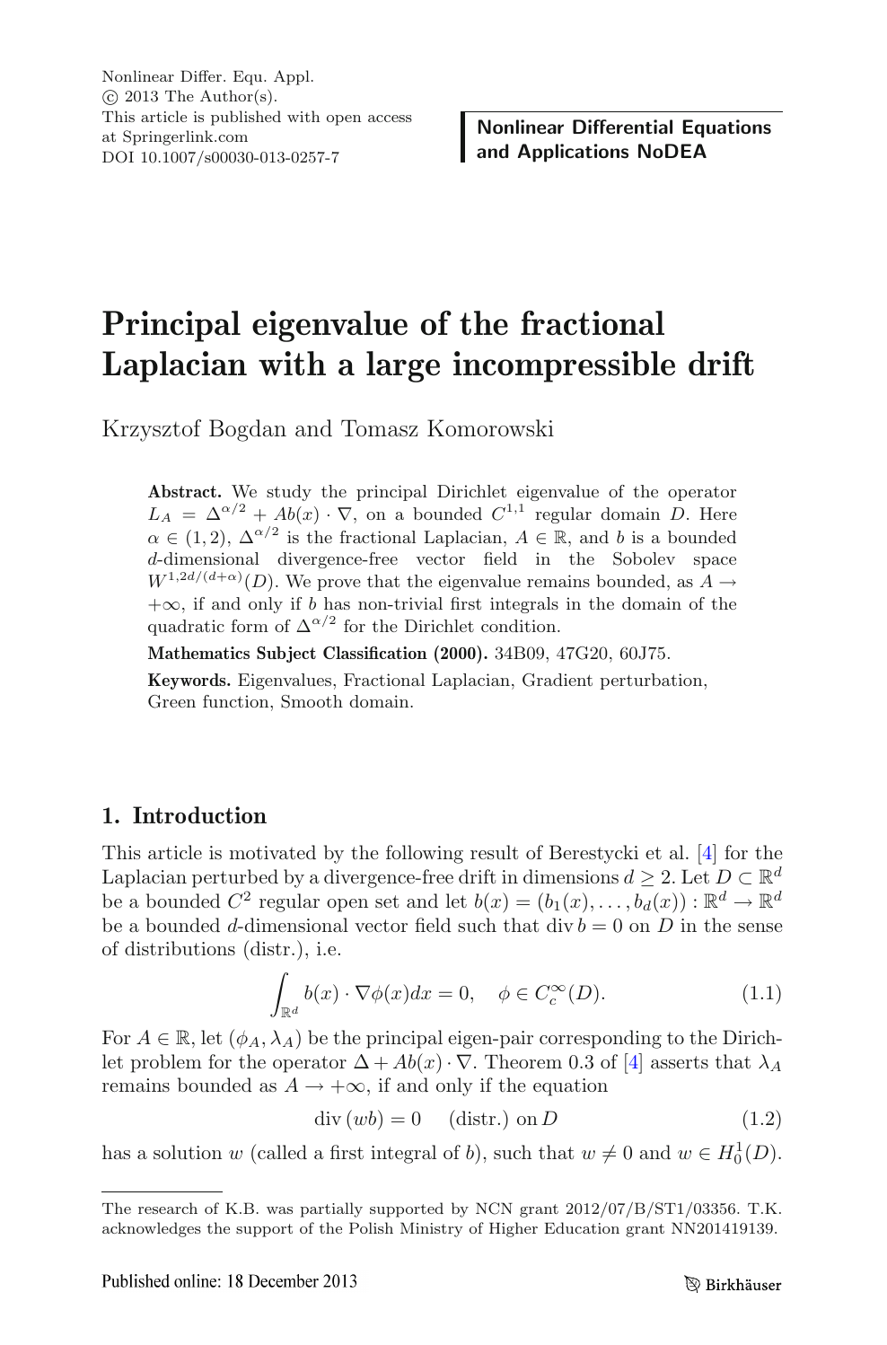 Principal Eigenvalue Of The Fractional Laplacian With A Large Incompressible Drift Topic Of Research Paper In Mathematics Download Scholarly Article Pdf And Read For Free On Cyberleninka Open Science Hub