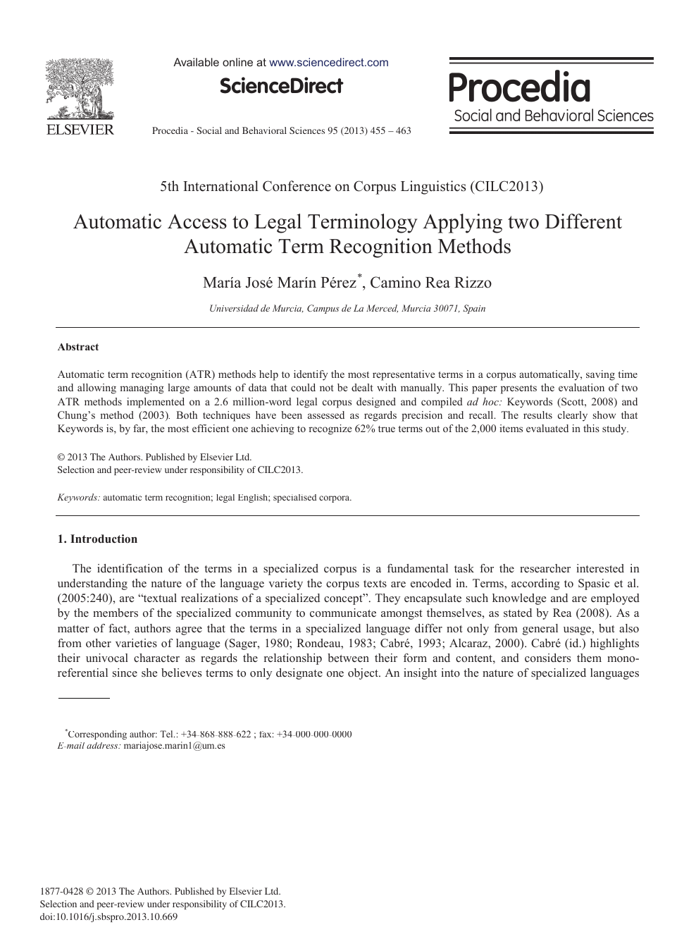 Automatic Access To Legal Terminology Applying Two Different Automatic Term Recognition Methods Topic Of Research Paper In Computer And Information Sciences Download Scholarly Article Pdf And Read For Free On Cyberleninka