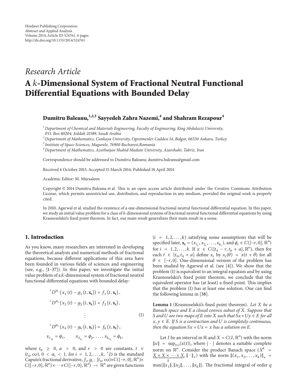 A K Dimensional System Of Fractional Neutral Functional Differential Equations With Bounded Delay Topic Of Research Paper In Mathematics Download Scholarly Article Pdf And Read For Free On Cyberleninka Open Science