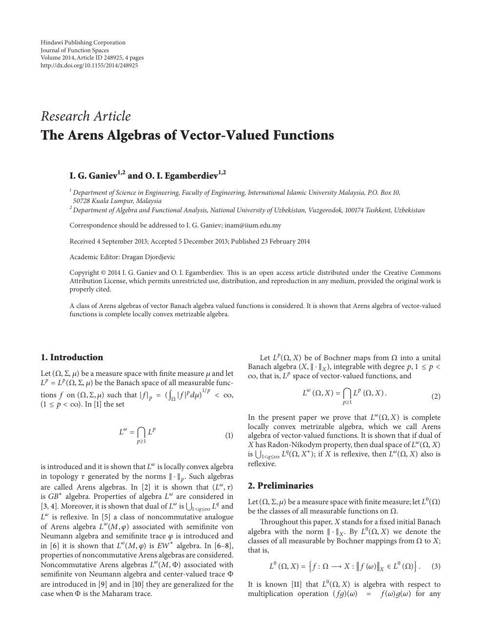 The Arens Algebras Of Vector Valued Functions Topic Of Research Paper In Mathematics Download Scholarly Article Pdf And Read For Free On Cyberleninka Open Science Hub