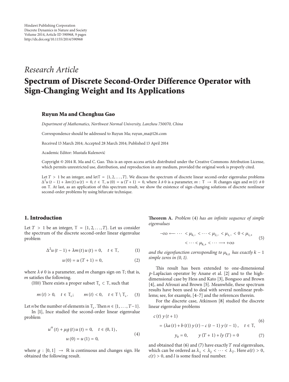 Spectrum Of Discrete Second Order Difference Operator With Sign Changing Weight And Its Applications Topic Of Research Paper In Mathematics Download Scholarly Article Pdf And Read For Free On Cyberleninka Open Science Hub