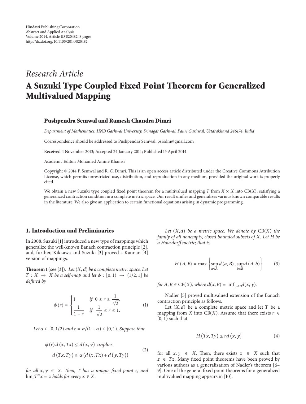 A Suzuki Type Coupled Fixed Point Theorem For Generalized Multivalued Mapping Topic Of Research Paper In Mathematics Download Scholarly Article Pdf And Read For Free On Cyberleninka Open Science Hub