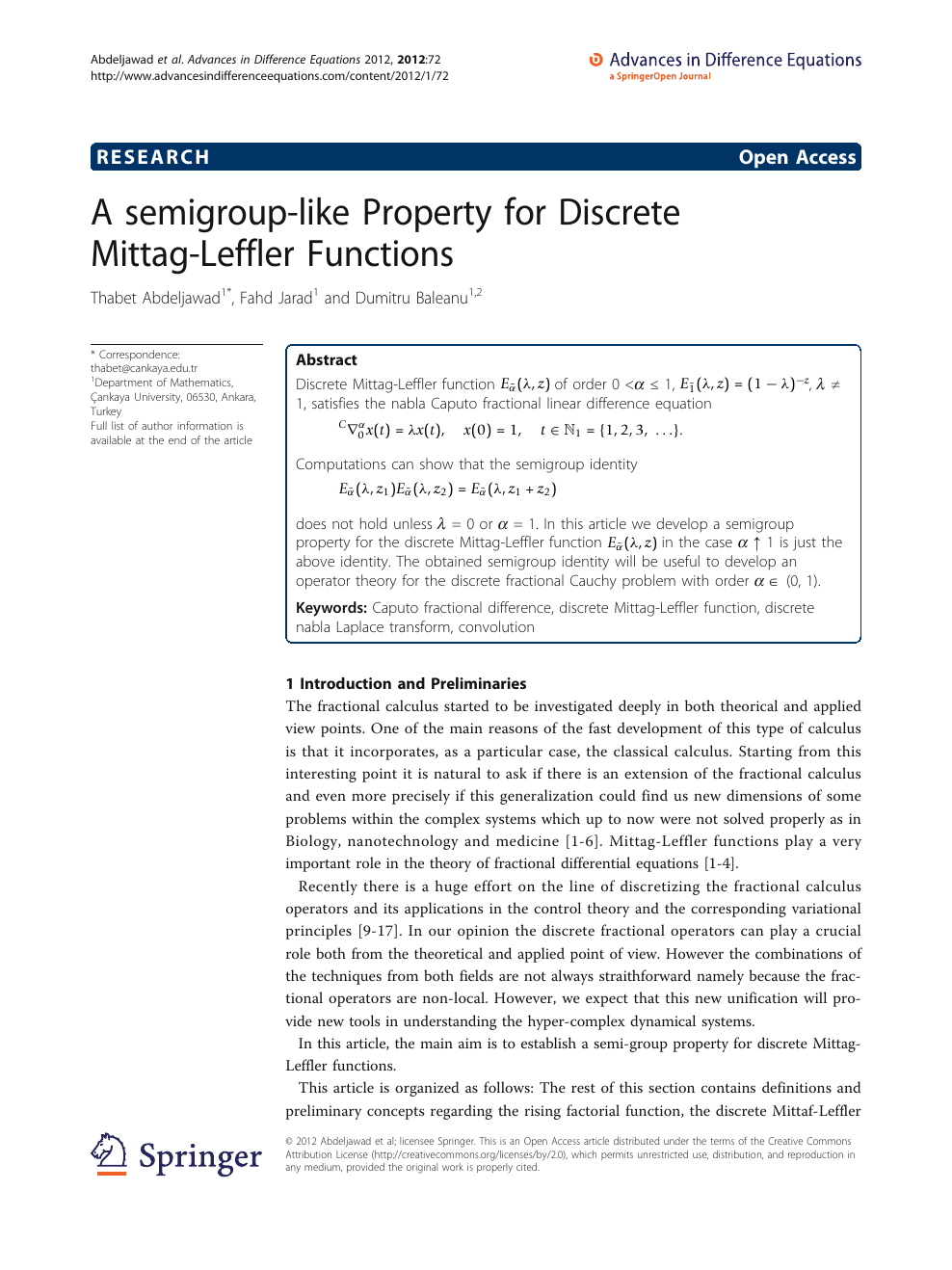 A Semigroup Like Property For Discrete Mittag Leffler Functions Topic Of Research Paper In Mathematics Download Scholarly Article Pdf And Read For Free On Cyberleninka Open Science Hub
