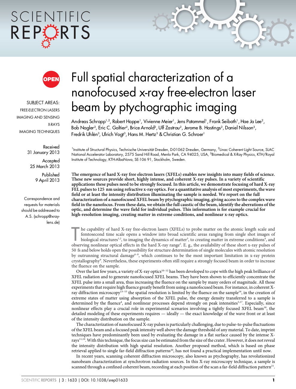 Full Spatial Characterization Of A Nanofocused X Ray Free Electron Laser Beam By Ptychographic Imaging Topic Of Research Paper In Nano Technology Download Scholarly Article Pdf And Read For Free On Cyberleninka Open Science
