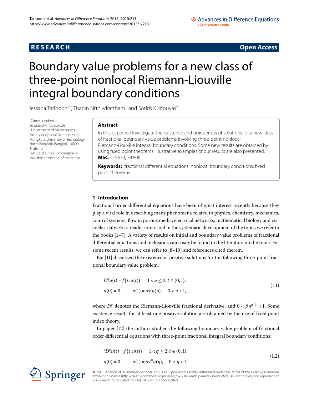 Boundary Value Problems For A New Class Of Three Point Nonlocal Riemann Liouville Integral Boundary Conditions Topic Of Research Paper In Mathematics Download Scholarly Article Pdf And Read For Free On Cyberleninka Open