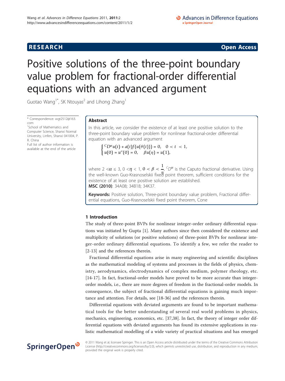 Positive Solutions Of The Three Point Boundary Value Problem For Fractional Order Differential Equations With An Advanced Argument Topic Of Research Paper In Mathematics Download Scholarly Article Pdf And Read For Free On