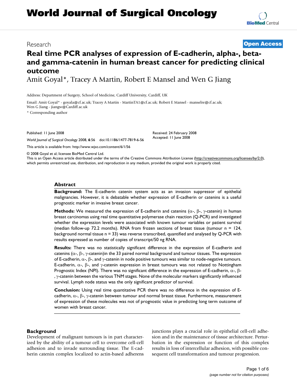 Real Time Pcr Analyses Of Expression Of E Cadherin Alpha Beta And Gamma Catenin In Human Breast Cancer For Predicting Clinical Outcome Topic Of Research Paper In Clinical Medicine Download Scholarly Article Pdf