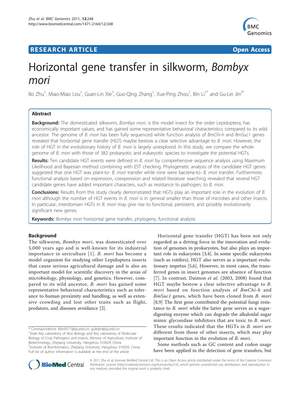 Horizontal Gene Transfer In Silkworm Bombyx Mori Topic Of Research Paper In Biological Sciences Download Scholarly Article Pdf And Read For Free On Cyberleninka Open Science Hub
