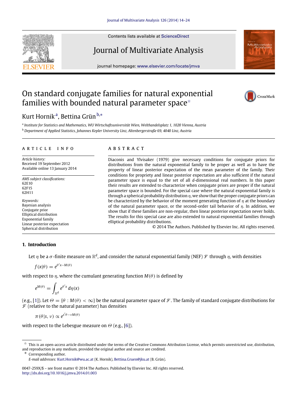 On Standard Conjugate Families For Natural Exponential Families With Bounded Natural Parameter Space Topic Of Research Paper In Mathematics Download Scholarly Article Pdf And Read For Free On Cyberleninka Open Science