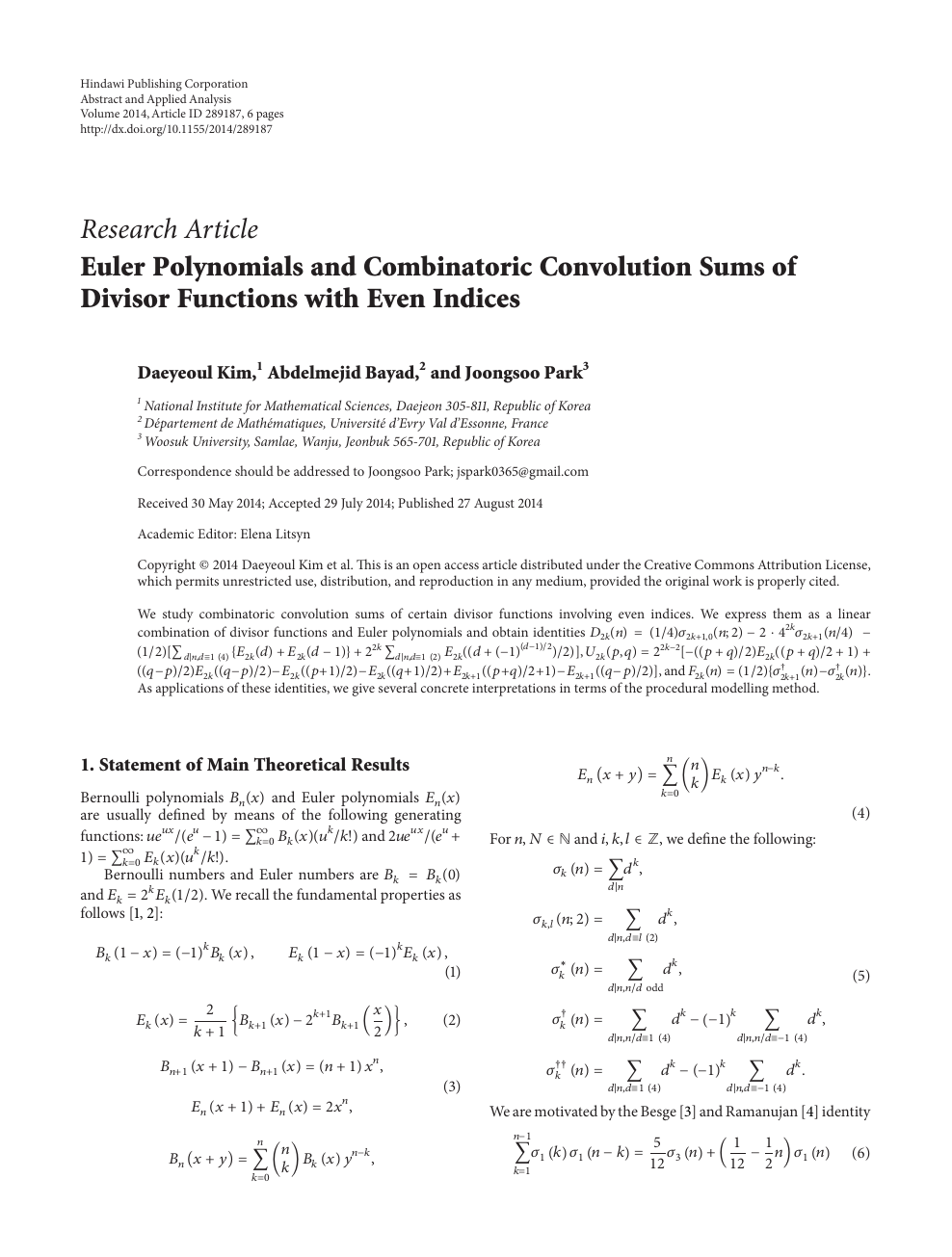 Euler Polynomials And Combinatoric Convolution Sums Of Divisor Functions With Even Indices Topic Of Research Paper In Mathematics Download Scholarly Article Pdf And Read For Free On Cyberleninka Open Science Hub