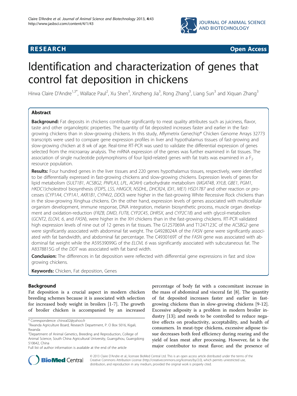 Identification and characterization of genes that control fat deposition in  chickens – topic of research paper in Veterinary science. Download  scholarly article PDF and read for free on CyberLeninka open science hub.