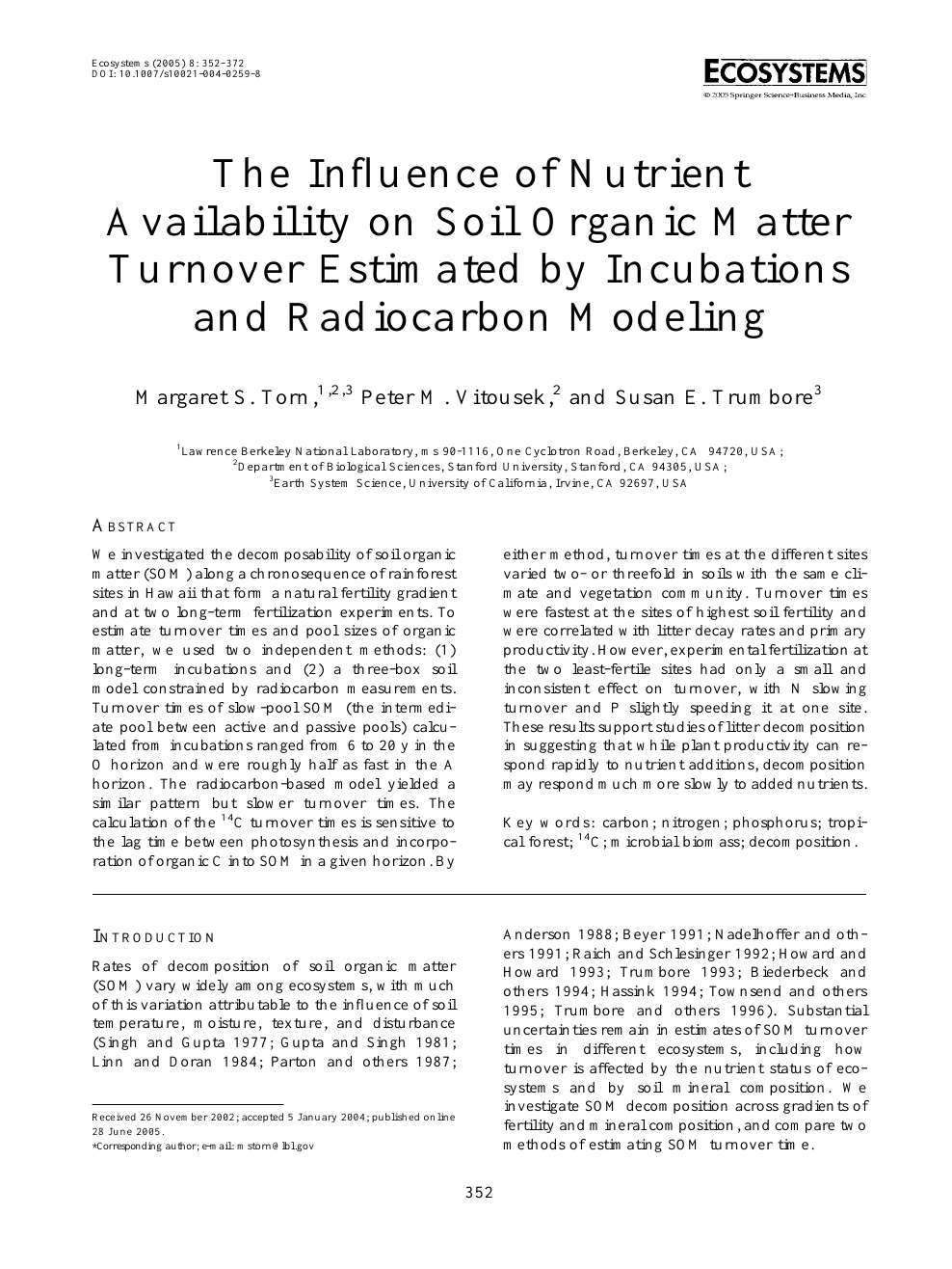 The Influence Of Nutrient Availability On Soil Organic Matter