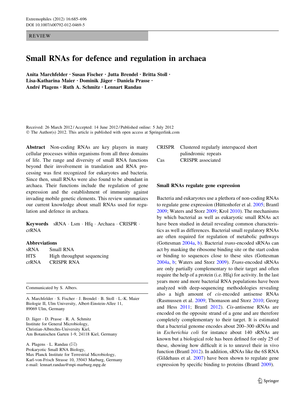 Small Rnas For Defence And Regulation In Archaea Topic Of Research Paper In Biological Sciences Download Scholarly Article Pdf And Read For Free On Cyberleninka Open Science Hub