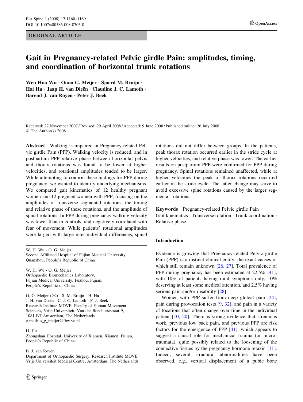 Gait In Pregnancy Related Pelvic Girdle Pain Amplitudes Timing And Coordination Of Horizontal Trunk Rotations Topic Of Research Paper In Medical Engineering Download Scholarly Article Pdf And Read For Free On Cyberleninka