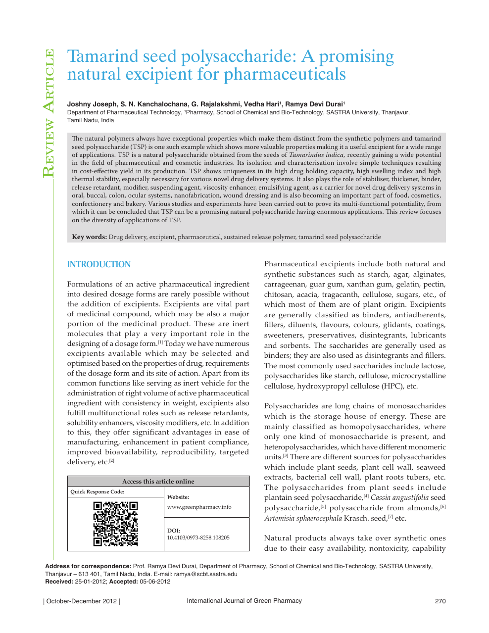 Tamarind Seed Polysaccharide A Promising Natural Excipient For Pharmaceuticals Topic Of Research Paper In Chemical Sciences Download Scholarly Article Pdf And Read For Free On Cyberleninka Open Science Hub