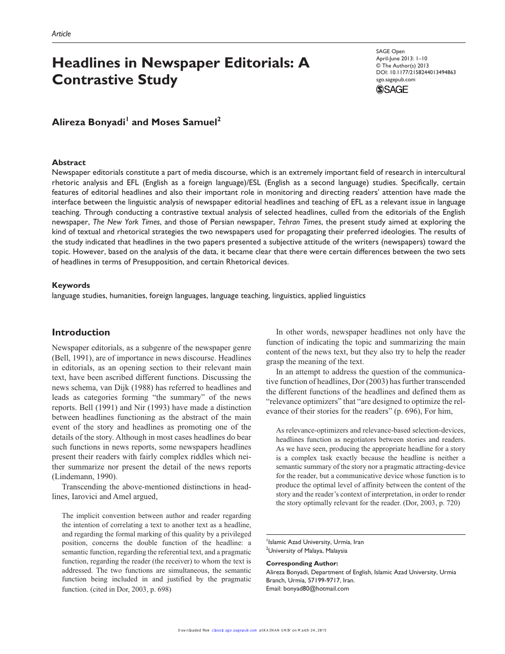 Headlines In Newspaper Editorials A Contrastive Study Topic Of Research Paper In Languages And Literature Download Scholarly Article Pdf And Read For Free On Cyberleninka Open Science Hub