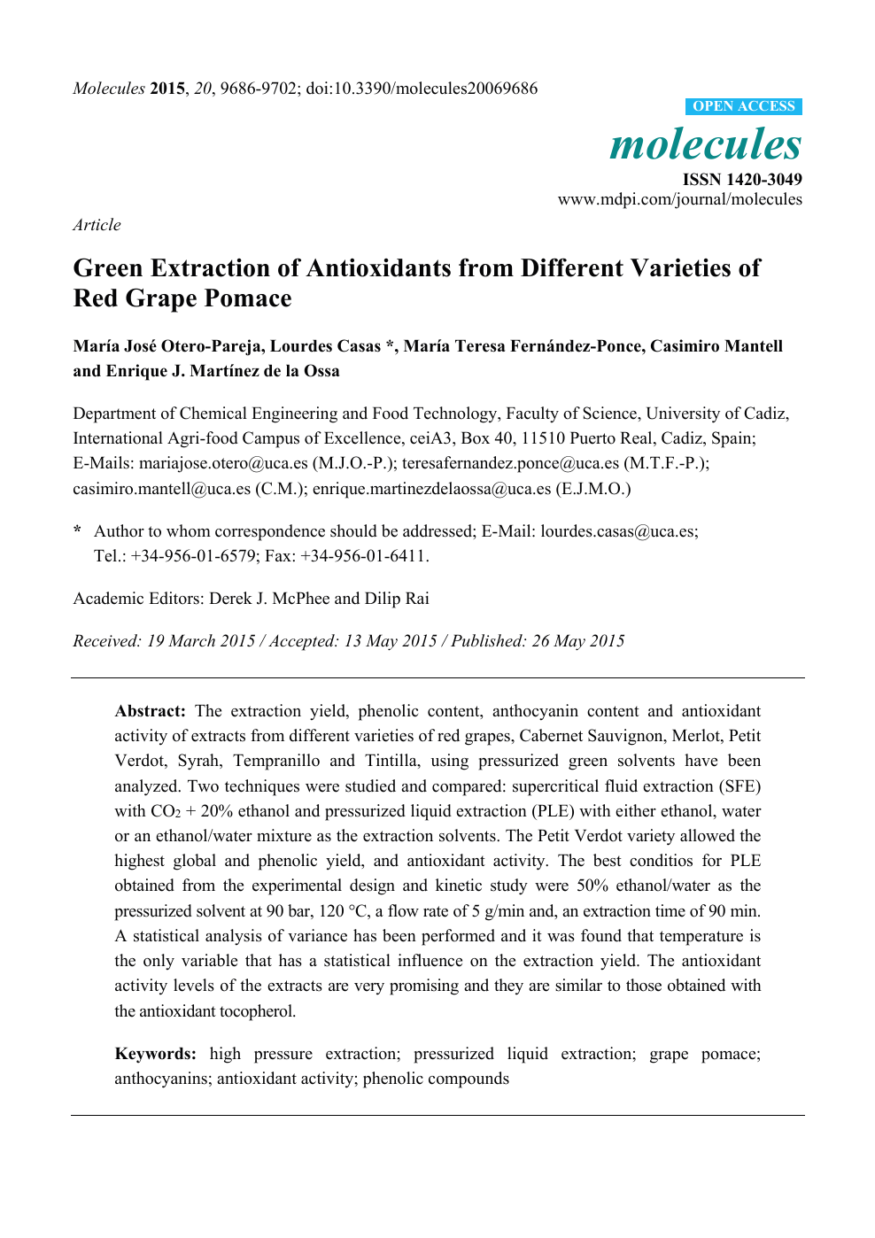 Green Extraction Of Antioxidants From Different Varieties Of Red Grape Pomace Topic Of Research Paper In Chemical Sciences Download Scholarly Article Pdf And Read For Free On Cyberleninka Open Science Hub