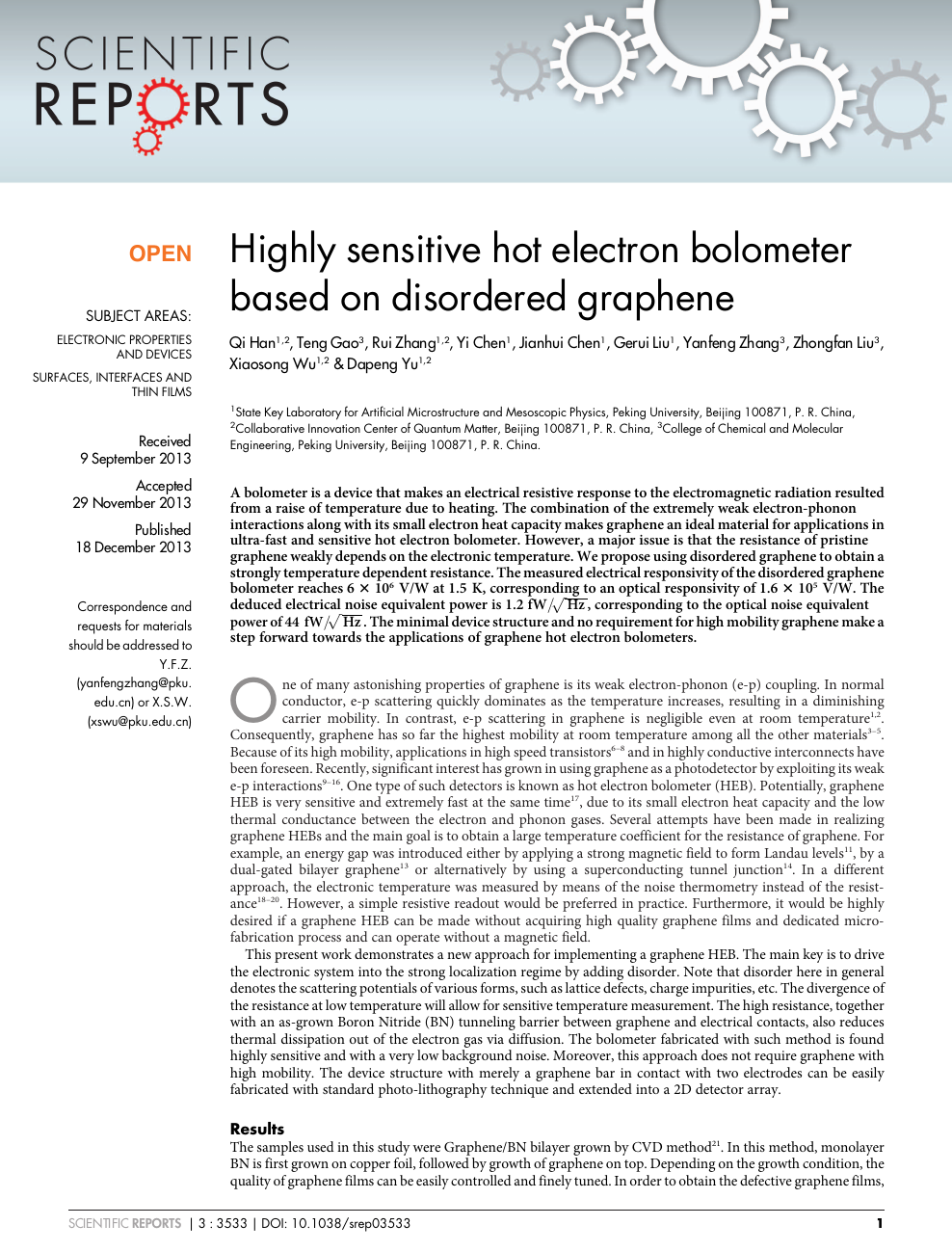 Highly Sensitive Hot Electron Bolometer Based On Disordered Graphene Topic Of Research Paper In Nano Technology Download Scholarly Article Pdf And Read For Free On Cyberleninka Open Science Hub