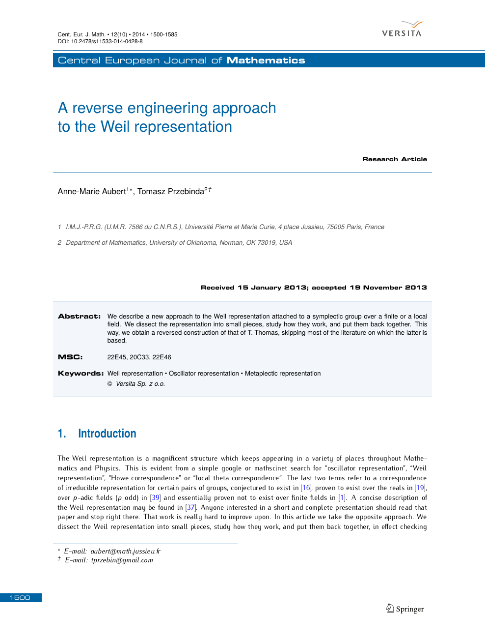 A Reverse Engineering Approach To The Weil Representation Topic Of Research Paper In Mathematics Download Scholarly Article Pdf And Read For Free On Cyberleninka Open Science Hub
