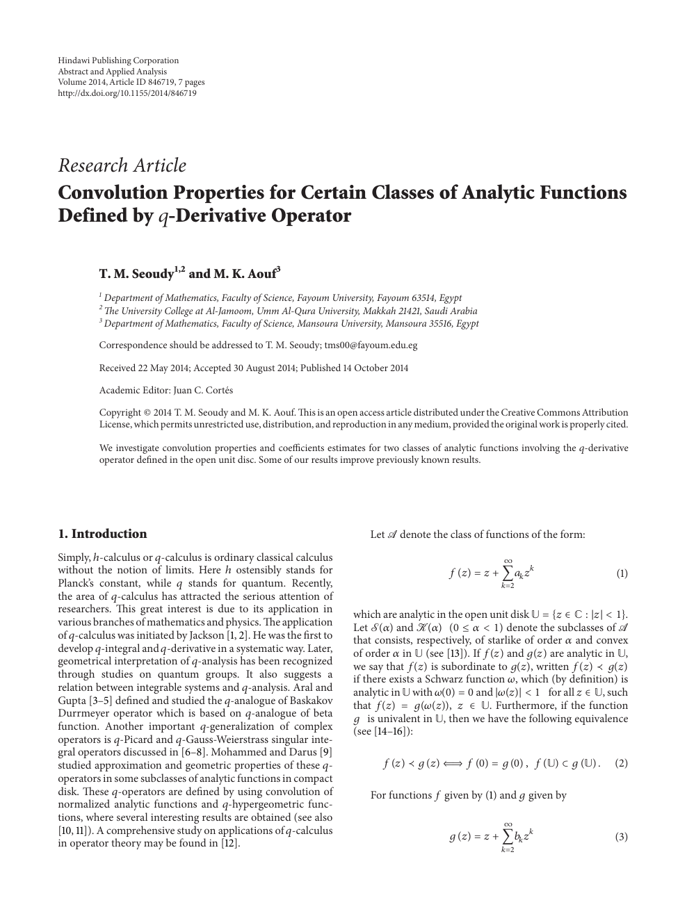 Convolution Properties For Certain Classes Of Analytic Functions Defined By Q Derivative Operator Topic Of Research Paper In Mathematics Download Scholarly Article Pdf And Read For Free On Cyberleninka Open Science