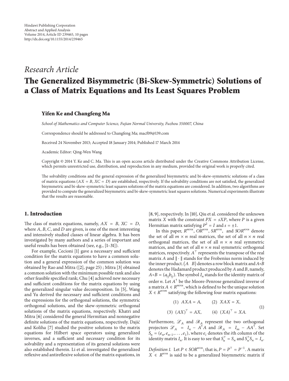 The Generalized Bisymmetric Bi Skew Symmetric Solutions Of A Class Of Matrix Equations And Its Least Squares Problem Topic Of Research Paper In Mathematics Download Scholarly Article Pdf And Read For Free On