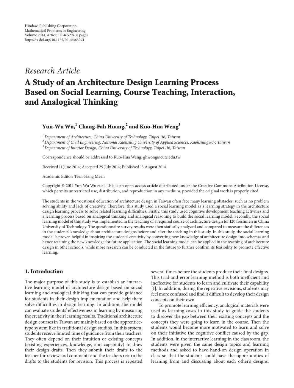 A Study Of An Architecture Design Learning Process Based On