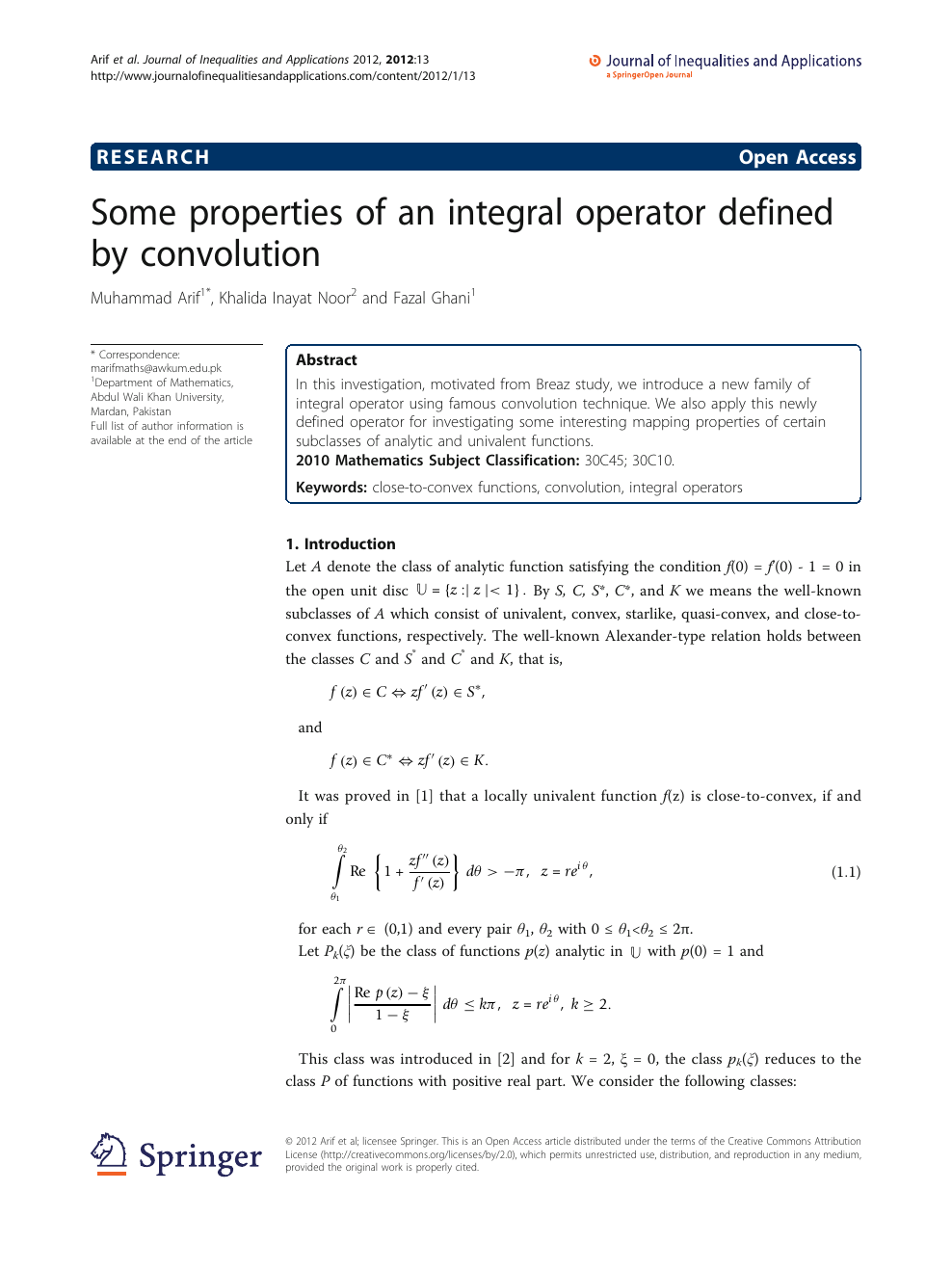 Some Properties Of An Integral Operator Defined By Convolution Topic Of Research Paper In Mathematics Download Scholarly Article Pdf And Read For Free On Cyberleninka Open Science Hub