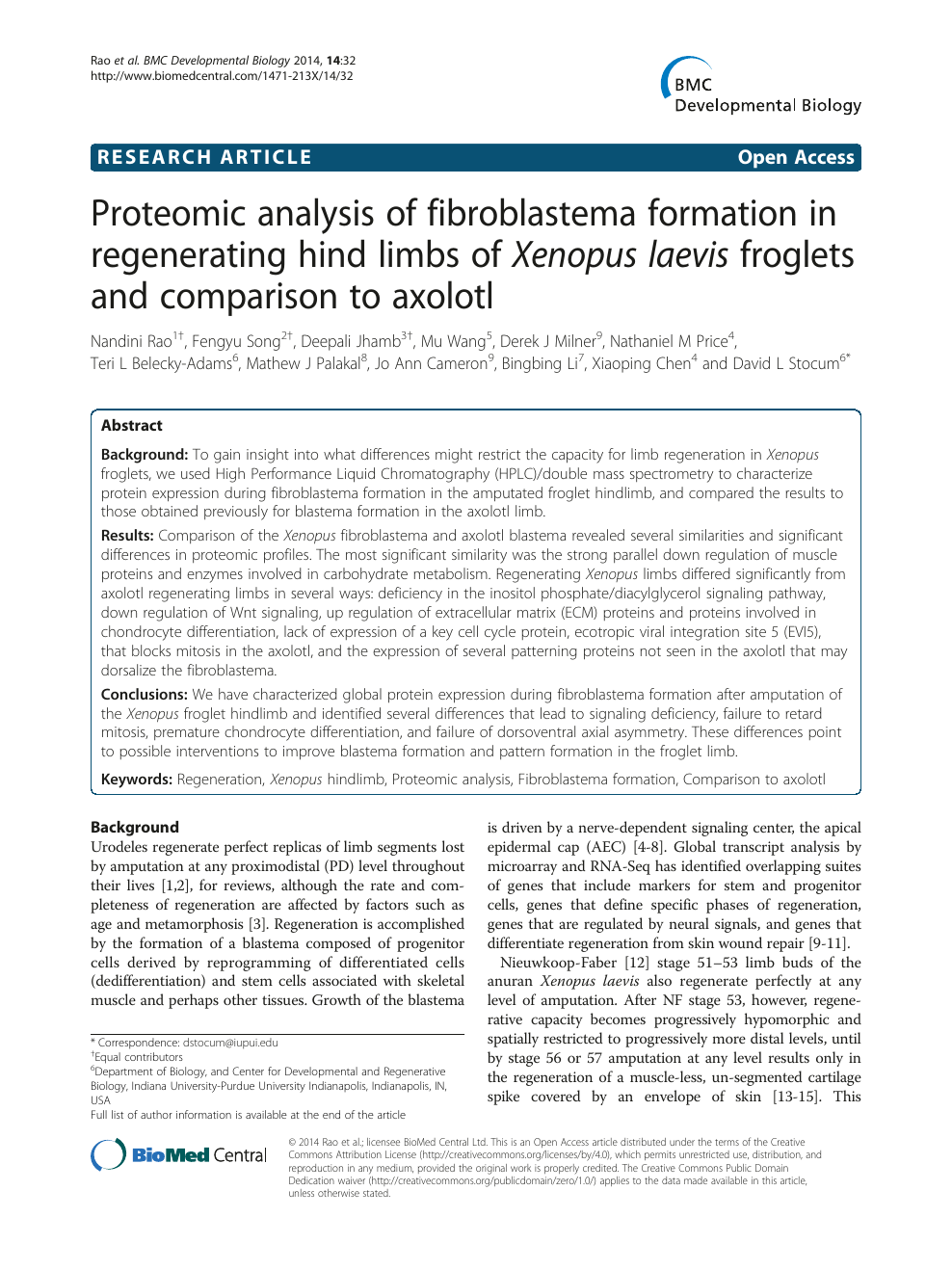 Proteomic Analysis Of Fibroblastema Formation In
