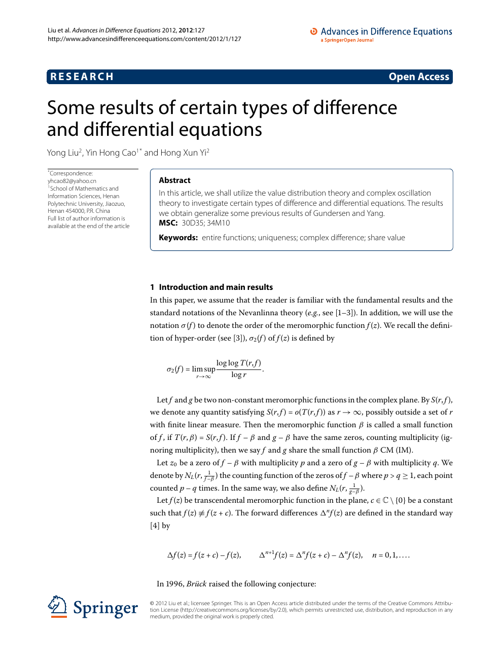 Some Results Of Certain Types Of Difference And Differential Equations Topic Of Research Paper In Mathematics Download Scholarly Article Pdf And Read For Free On Cyberleninka Open Science Hub