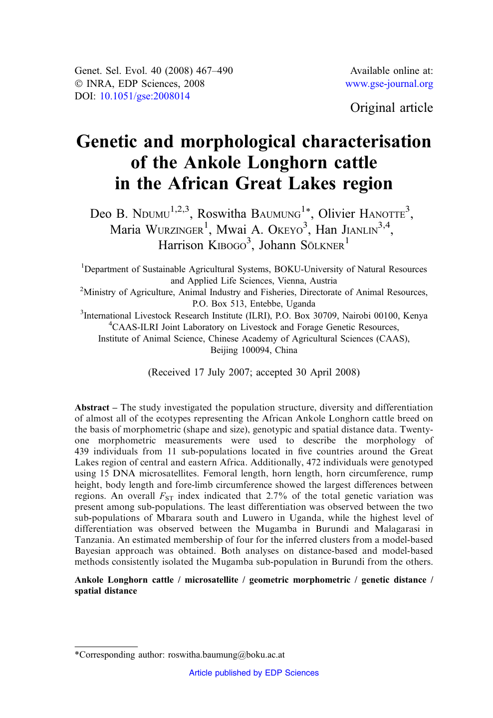 Genetic and morphological characterisation of the Ankole Longhorn cattle in  the African Great Lakes region – topic of research paper in Biological  sciences. Download scholarly article PDF and read for free on